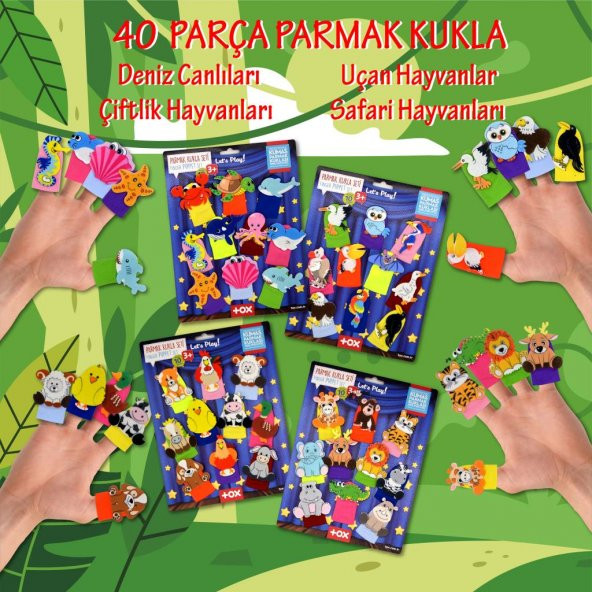 4 Set - 40 Parça  Deniz Canlıları , Uçan, Safari ve Çiftlik Hayvanlar Parmak Kukla T220 T221 T222 T223 - Resim 2