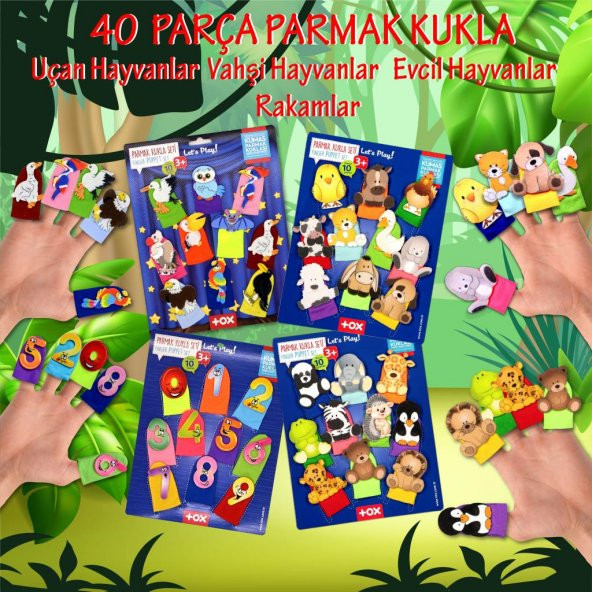 4 Set - 40 Parça  Rakamlar, Uçan, Evcil ve Vahşi Hayvanlar Parmak Kukla T771 T781 T222 T64 - 2