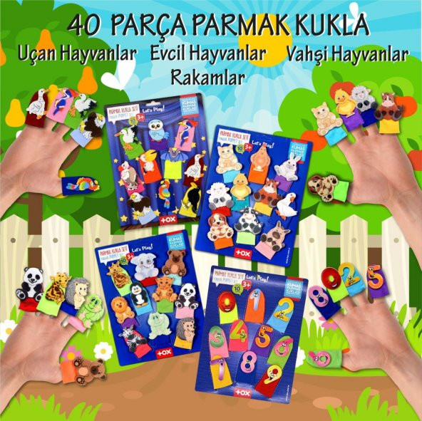 4 Set - 40 Parça  Rakamlar, Uçan, Evcil ve Vahşi Hayvanlar Parmak Kukla T772 T782 T222 T64 - 2
