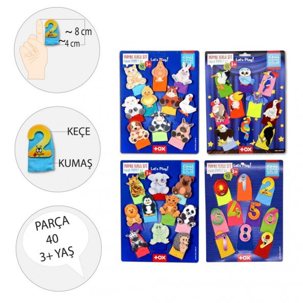 4 Set - 40 Parça  Rakamlar, Uçan, Evcil ve Vahşi Hayvanlar Parmak Kukla T772 T782 T222 T64 - 3