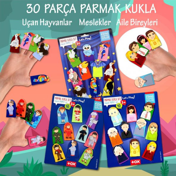 3 Set - 30 Parça  Meslekler, Aile Bireyleri ve Uçan Hayvanlar Parmak Kukla T751 T761 T222 - Resim 2
