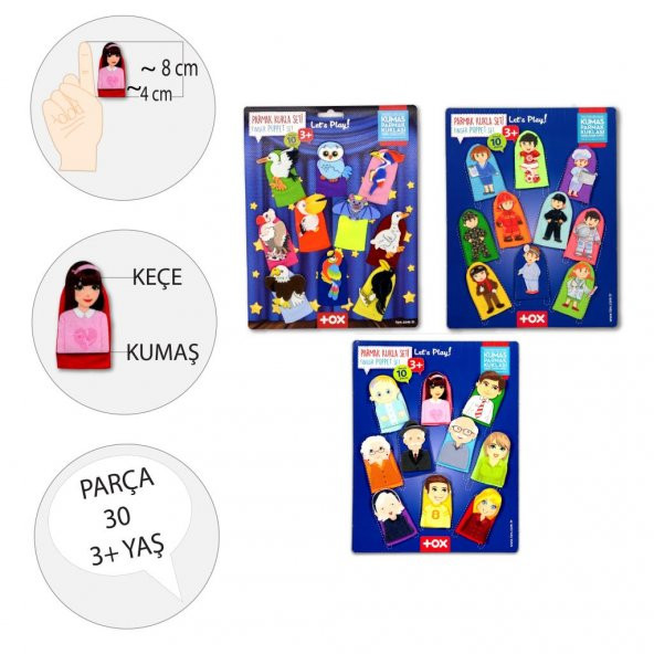 3 Set - 30 Parça  Meslekler, Aile Bireyleri ve Uçan Hayvanlar Parmak Kukla T751 T761 T222 - Resim 3