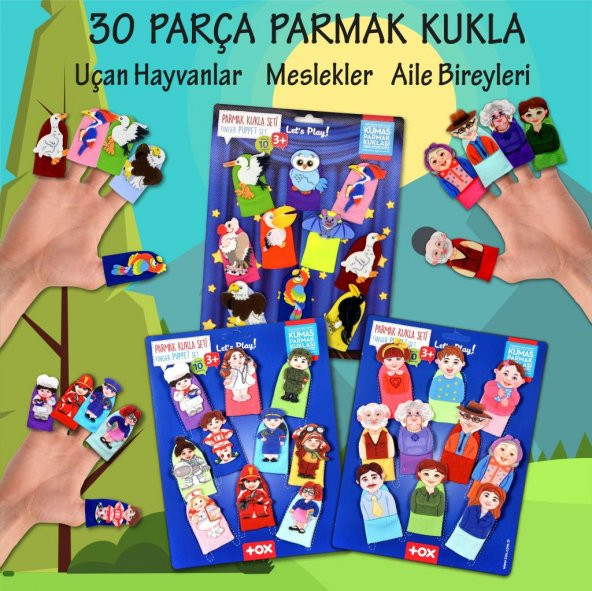 3 Set - 30 Parça  Meslekler, Aile Bireyleri ve Uçan Hayvanlar Parmak Kukla T752 T762 T222 - Resim 2