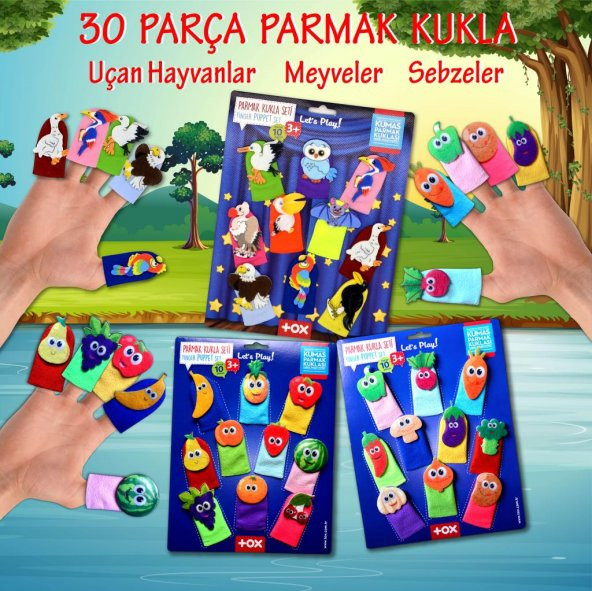 3 Set - 30 Parça  Meyveler, Sebzeler ve Uçan Hayvanlar Parmak Kukla T104 T105 T222 - Resim 2