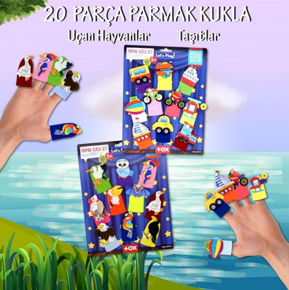 2 Set - 20 Parça  Taşıtlar ve Uçan Hayvanlar Parmak Kukla T181 T222 - Resim 2