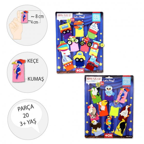2 Set - 20 Parça  Taşıtlar ve Uçan Hayvanlar Parmak Kukla T181 T222 - Resim 3
