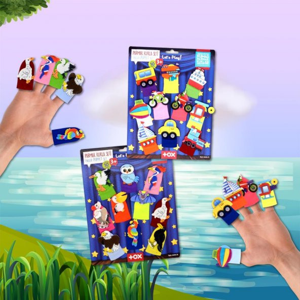 2 Set - 20 Parça  Taşıtlar ve Uçan Hayvanlar Parmak Kukla T181 T222 - Resim 5
