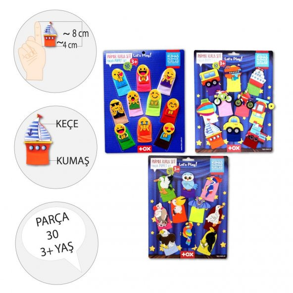 3 Set - 30 Parça  Taşıtlar, Emojiler ve Uçan Hayvanlar Parmak Kukla T181 T106 T222 - Resim 3