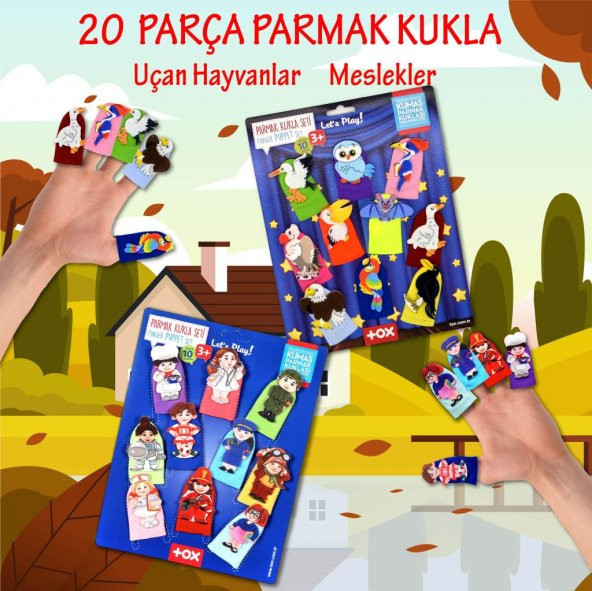 2 Set - 20 Parça  Meslekler ve Uçan Hayvanlar Parmak Kukla T762 T222 - Resim 2