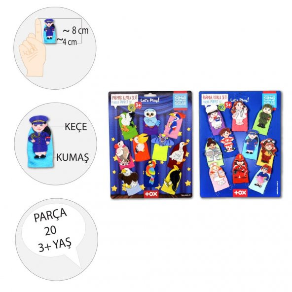 2 Set - 20 Parça  Meslekler ve Uçan Hayvanlar Parmak Kukla T762 T222 - Resim 3