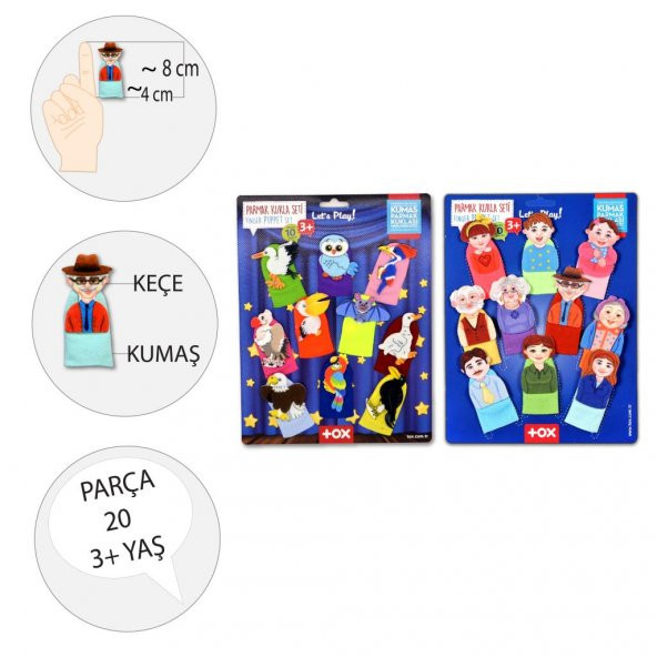2 Set - 20 Parça  Aile Bireyleri ve Uçan Hayvanlar Parmak Kukla T752 T222 - Resim 3