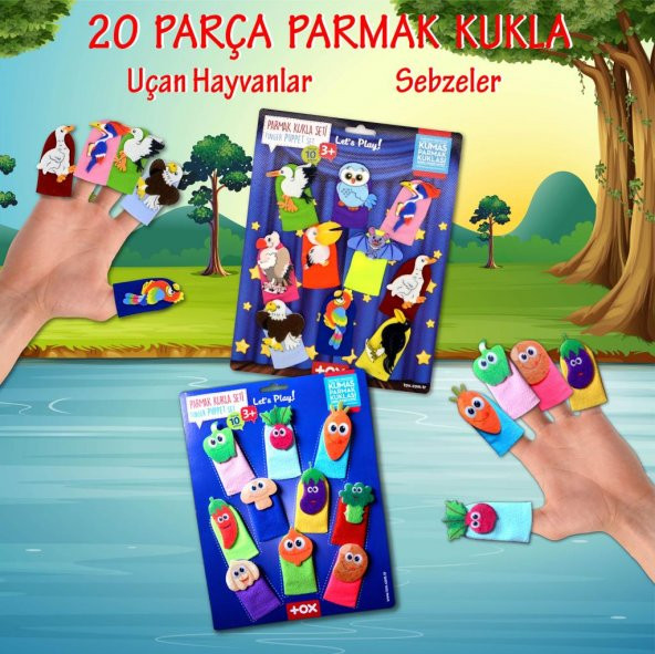 2 Set - 20 Parça  Uçan Hayvanlar ve Sebzeler Parmak Kukla T104 T222 - 2