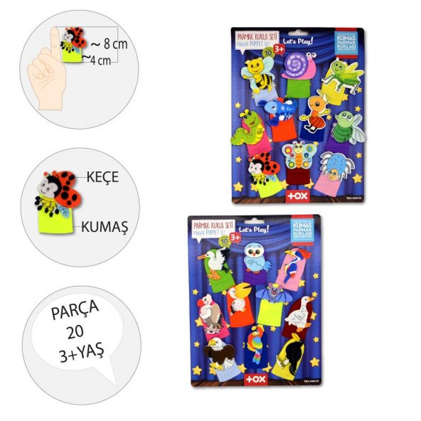 2 Set - 20 Parça  Sevimli Böcekler ve Uçan Hayvanlar Parmak Kukla T219 T222 - Resim 3