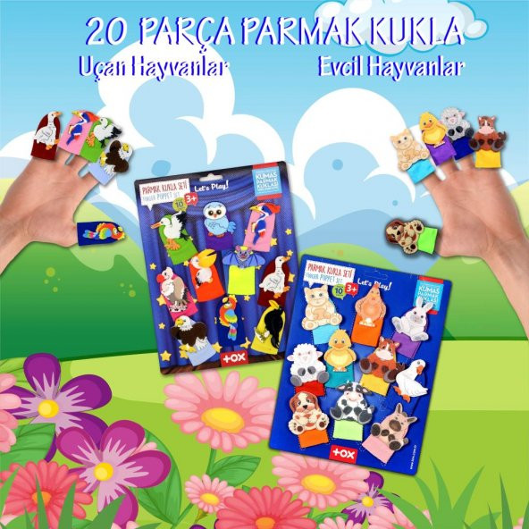 2 Set - 20 Parça  Evcil Hayvanlar ve Uçan Hayvanlar Parmak Kukla T772 T222 - Resim 2