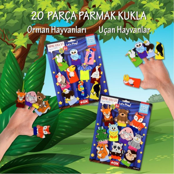 2 Set - 20 Parça  Orman ve Uçan Hayvanlar Parmak Kukla T218 T222 - 2