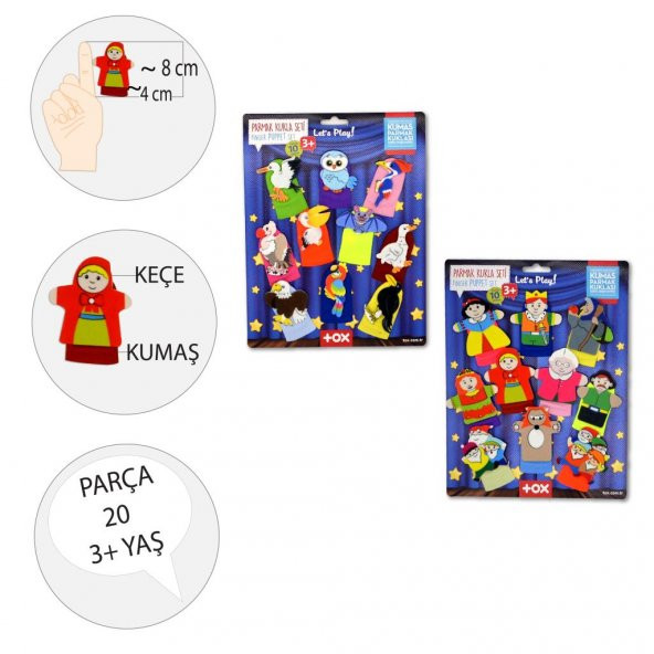 2 Set - 20 Parça  Masal Kahramanları ve Uçan Hayvanlar Parmak Kukla T225 T222 - 3