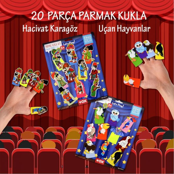 2 Set - 20 Parça  Hacivat Karagöz ve Uçan Hayvanlar Parmak Kukla T224 T222 - Resim 2