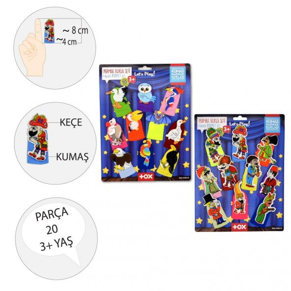 2 Set - 20 Parça  Hacivat Karagöz ve Uçan Hayvanlar Parmak Kukla T224 T222 - Resim 3