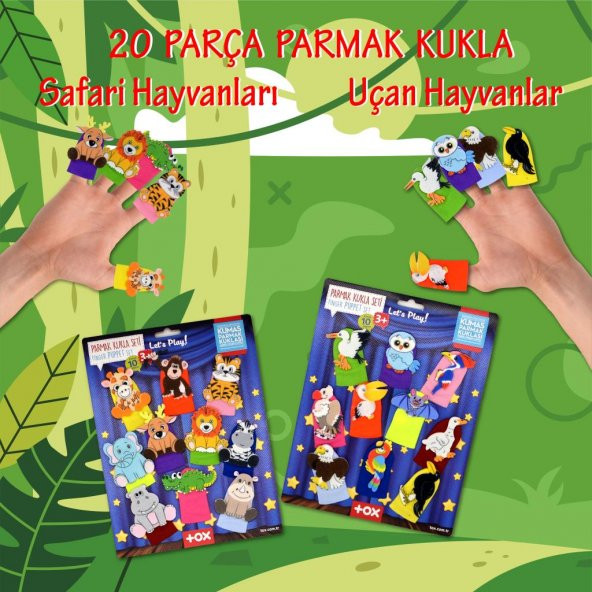 2 Set - 20 Parça  Safari ve Uçan Hayvanlar Parmak Kukla T223 T222 - Resim 2