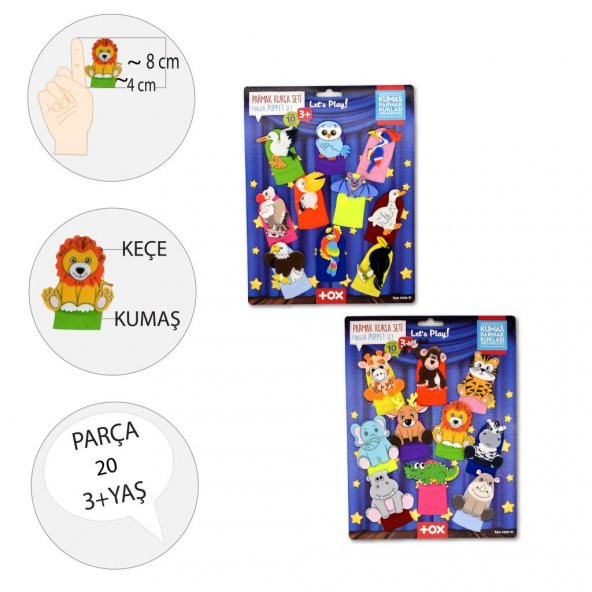 2 Set - 20 Parça  Safari ve Uçan Hayvanlar Parmak Kukla T223 T222 - Resim 3