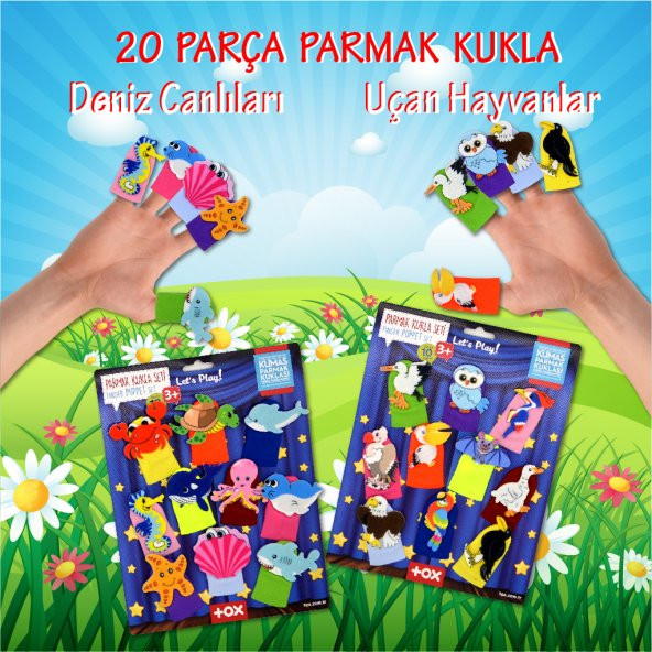 2 Set - 20 Parça  Deniz Canlıları ve Uçan Hayvanlar Parmak Kukla T221 T222 - Resim 2