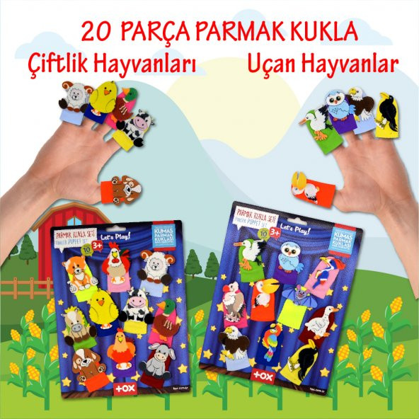 2 Set - 20 Parça  Çiftlik ve Uçan Hayvanlar Parmak Kukla T220 T222 - Resim 2