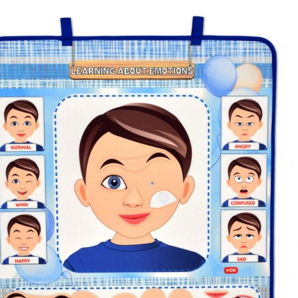 İngilizce Duyguları Öğreniyorum Keçe Cırtlı Duvar Panosu (Erkek) - Resim 2