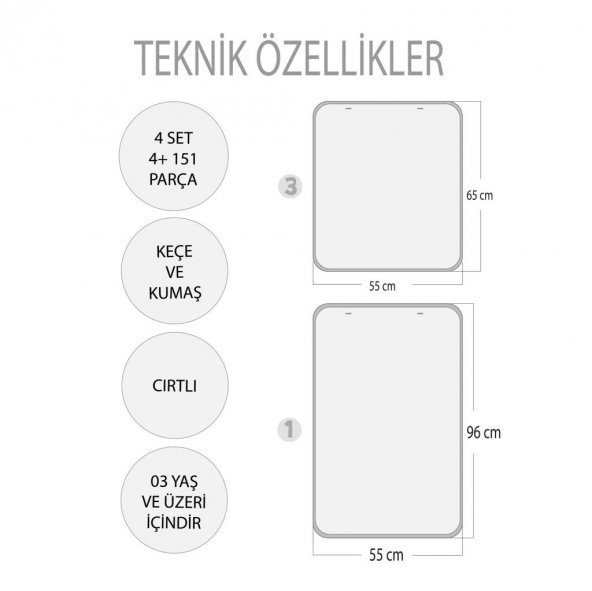 4 Set - 151 Parça  İskelet , İç Organlar Sistemi , Takvim ve Rakamları Öğreniyorum Keçe Cırtlı Duvar Panoları - 3