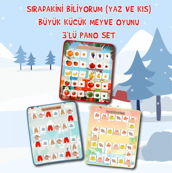 3 Set - 84 Parça  Büyük - Küçük Meyve, Sıradakini Biliyorum Yaz ve Kış Oyunu Keçe Cırtlı Duvar Panoları - 2