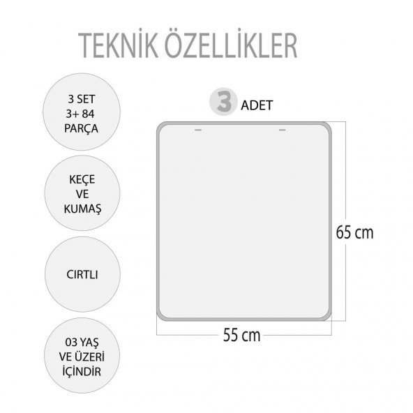 3 Set - 84 Parça  Büyük - Küçük Meyve, Sıradakini Biliyorum Yaz ve Kış Oyunu Keçe Cırtlı Duvar Panoları - 3
