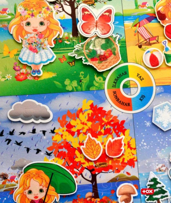 2 Set - 36 Parça  Mevsimler ve Taşıtları Öğreniyorum Keçe Cırtlı Duvar Panoları - Resim 5