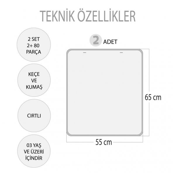 2 Set - 80 Parça  Rakamları ve Takvimi Öğreniyorum Keçe Cırtlı Duvar Panoları - Resim 3