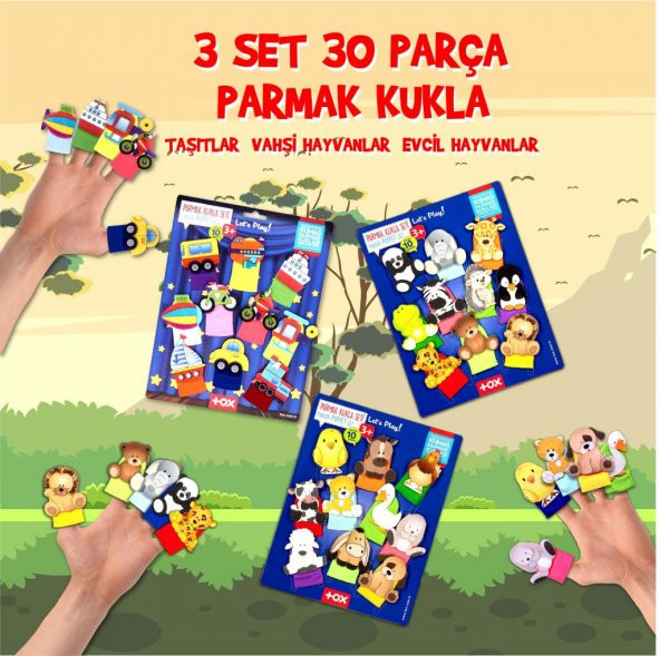 3 Set - 30 Parça  Taşıtlar, Evcil ve Vahşi Hayvanlar Parmak Kukla T181 T771 T781 - Resim 2