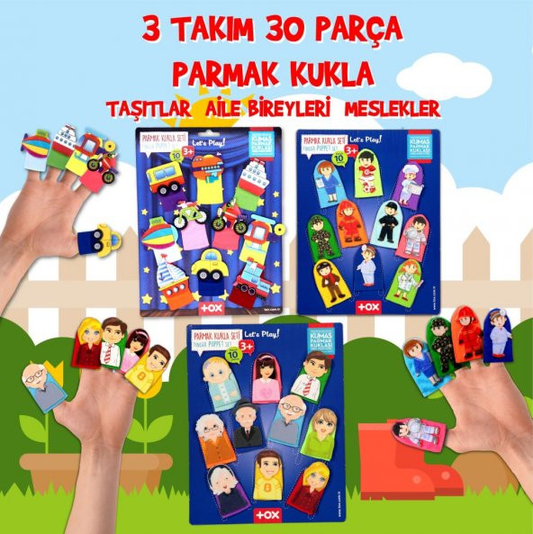 3 Set - 30 Parça  Taşıtlar, Aile Bireyleri ve Meslekler Parmak Kukla T181 T751 T761 - Resim 2