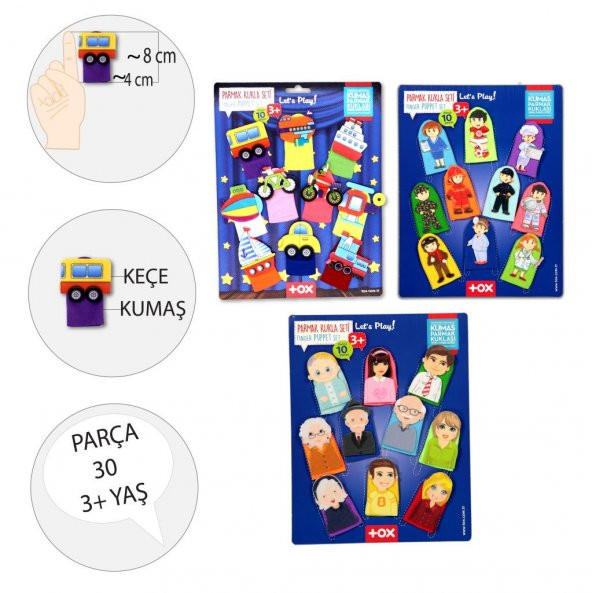 3 Set - 30 Parça  Taşıtlar, Aile Bireyleri ve Meslekler Parmak Kukla T181 T751 T761 - Resim 3