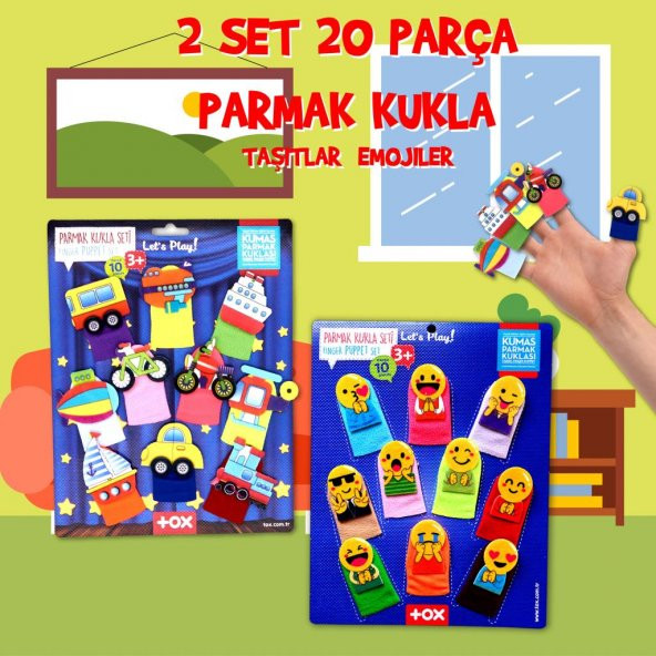 2 Set - 20 Parça  Taşıtlar ve Emojiler Parmak Kukla T106 T181 - 2