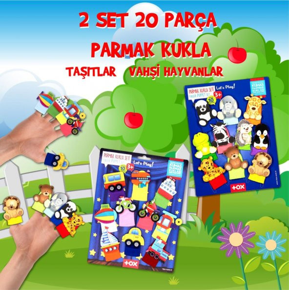 2 Set - 20 Parça  Taşıtlar ve Evcil Hayvanlar Parmak Kukla T781 T181 - 2