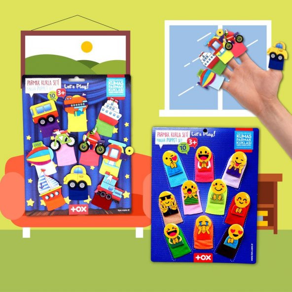 2 Set - 20 Parça  Taşıtlar ve Emojiler Parmak Kukla T106 T181 - 5