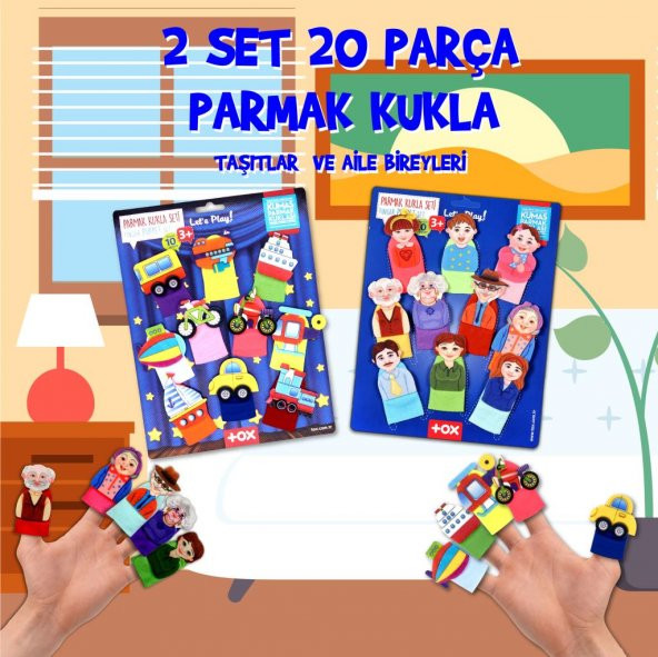 2 Set - 20 Parça  Taşıtlar ve Aile Bireyleri Parmak Kukla T752 T181 - 2