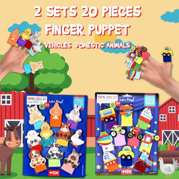 2 Set - 20 Parça  Taşıtlar ve Evcil Hayvanlar Parmak Kukla T772 T181 - Resim 4