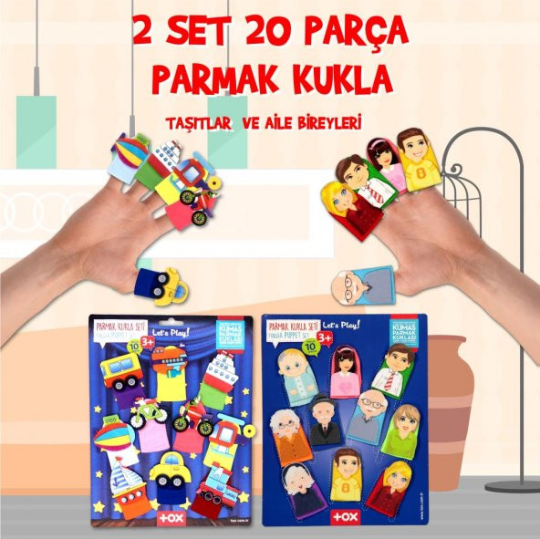 2 Set - 20 Parça  Taşıtlar ve Aile Bireyleri Parmak Kukla T751 T181 - 2