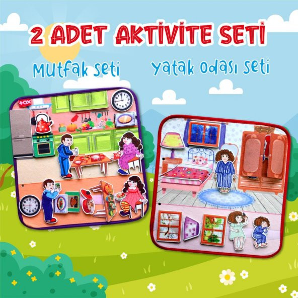 2 Set - 32 Parça  Mutfak ve Yatak Odası Keçe Cırtlı Aktivite Sayfası - 2
