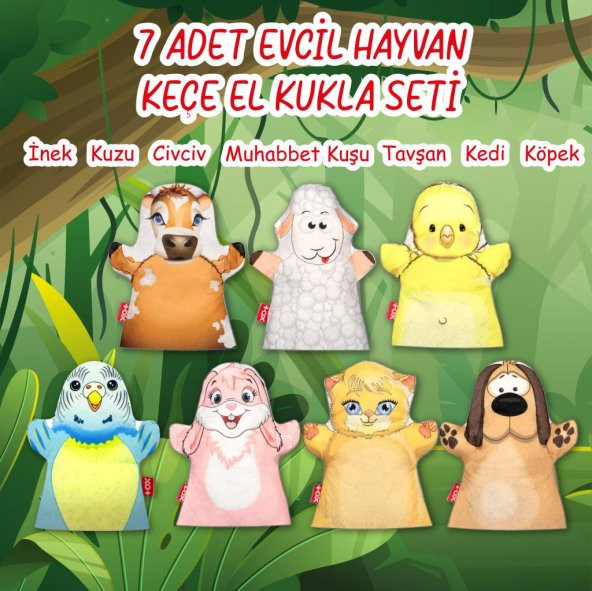 7 Parça  Evcil Hayvanlar El Kukla Set - Resim 2