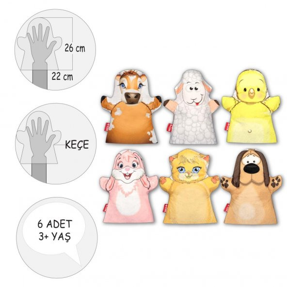6 Parça  Köydeki Dostlarımız El Kukla Set - Resim 4