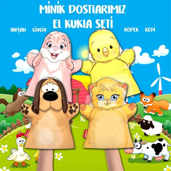 4 Parça  Minik Dostlarımız El Kukla Set - Resim 2