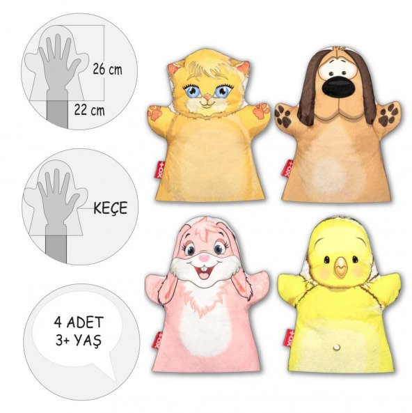4 Parça  Minik Dostlarımız El Kukla Set - Resim 4
