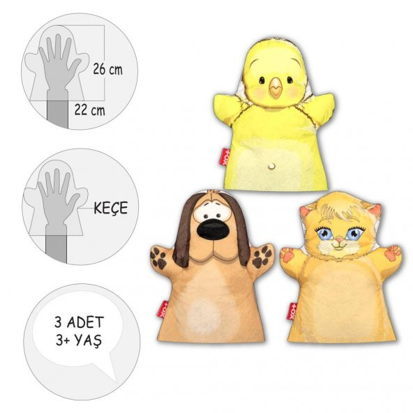 3 Parça  Evcil Hayvanlar El Kukla Set - Resim 4