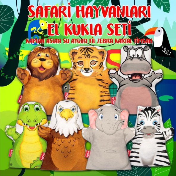 7 Parça  Safari Hayvanlar El Kukla Set - Resim 2