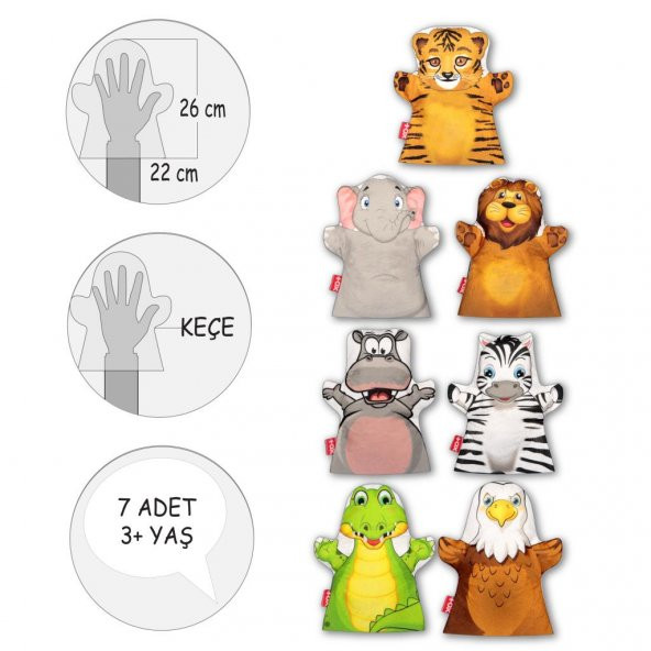 7 Parça  Safari Hayvanlar El Kukla Set - Resim 4