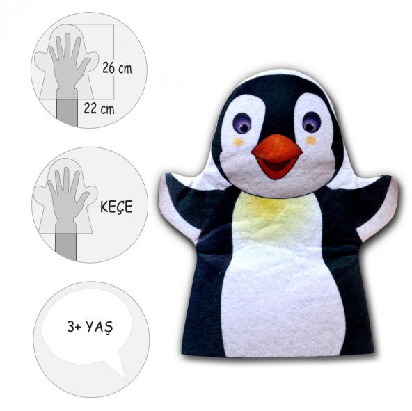 Penguen Vahşi Hayvanlar Keçe El Kukla T122 - Resim 4
